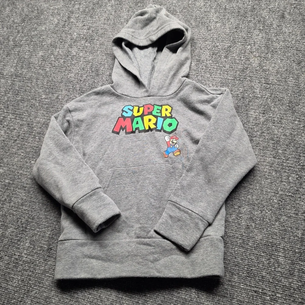 Old Navy Kids Super Mario Hoodie Size XS 5 Gray Nintendo Pullover Sweatshirt